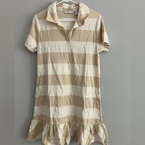 Isaac Mizrahi Live! Petite Rugby Stripe Dress Ruffle Hem - Tan (size PM) A575202